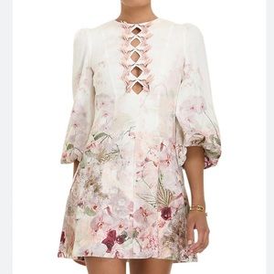 NWT ZIMMERMANN Dancer Floral Hummingbird Embroidered Mini Linen Dress Size 12